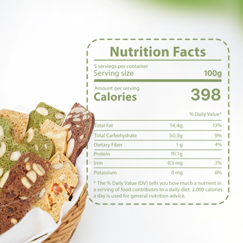Combo 250gr Bánh Ăn Vặt Biscotti Nguyên Cám Không Đường Tinh Luyện + 200gr Thanh Ngũ Cốc Gạo Lứt Ăn Kiêng