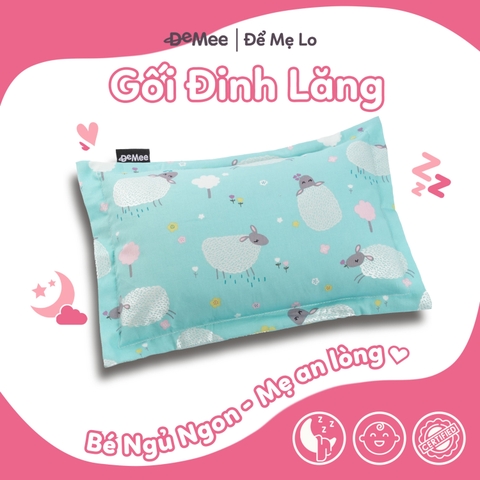 Gối Đinh Lăng Cao Cấp Cho Bé Sơ Sinh Ngủ Ngon Demee Xanh Cừu Size S 25x35cm