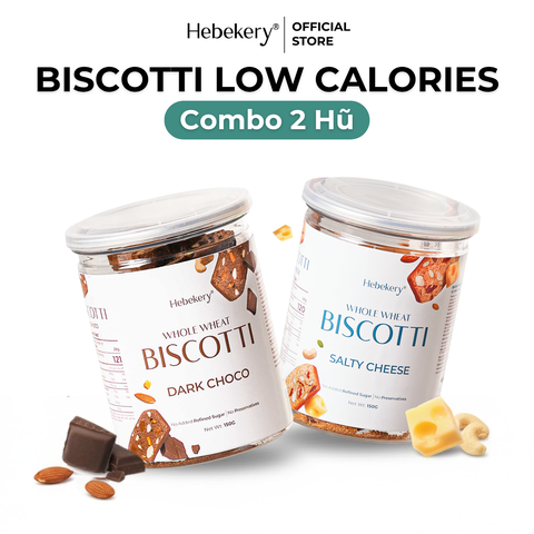 Combo 2 Hộp Biscotti Ăn Kiêng Nguyên Cám Low Calories 4 Hebekery - Bánh Ngũ Cốc Nướng Dinh Dưỡng Ăn Kiêng Lành Mạnh