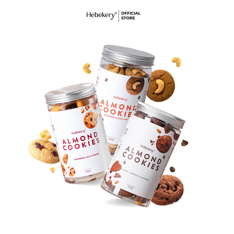 Combo 3 Hũ Cookies Hạnh Nhân Nguyên Cám HeBekery 3 Vị - Cookie Ăn Vặt Chuẩn Healthy