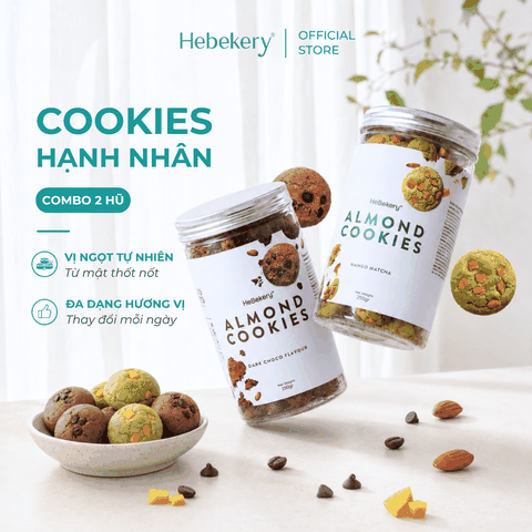 Combo 2 Hũ Cookies Nguyên Cám Hạnh Nhân Hebekery 250gr Vị Dark Choco