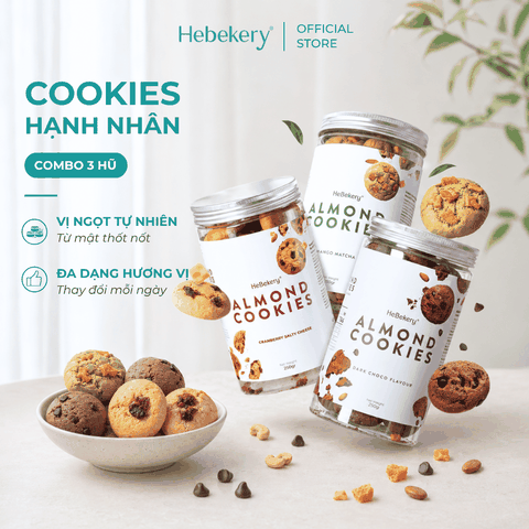 Combo 3 Hũ Cookies Nguyên Cám Hạnh Nhân Hebekery 250gr Vị Dark Choco