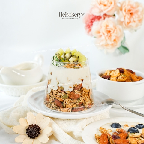 Combo 250g Granola Matcha + 250g Biscotti 3 Vị Ăn Kiêng Không Đường HEBEKERY by HEBE