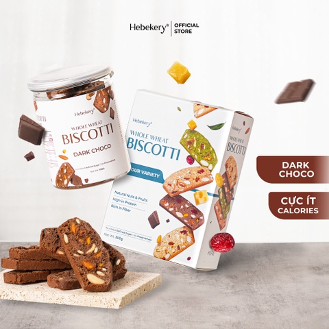 Hộp 300gr Biscotti Ăn Kiêng Nguyên Cám Low Calories 4 Vị Hebekery - Bánh Ngũ Cốc Nướng Dinh Dưỡng Ăn Kiêng Lành Mạnh