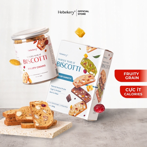Hộp 300gr Biscotti Ăn Kiêng Nguyên Cám Low Calories 4 Vị Hebekery - Bánh Ngũ Cốc Nướng Dinh Dưỡng Ăn Kiêng Lành Mạnh