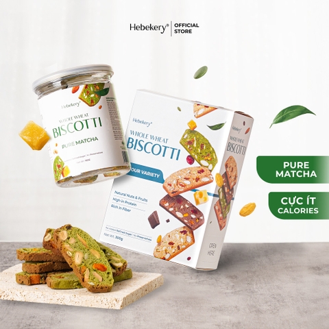 Hộp 300gr Biscotti Ăn Kiêng Nguyên Cám Low Calories 4 Vị Hebekery - Bánh Ngũ Cốc Nướng Dinh Dưỡng Ăn Kiêng Lành Mạnh