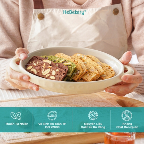 Bánh BISCOTTI Ăn Kiêng Nguyên Cám 5 VỊ HEBEKERY - Bánh Ngũ Cốc Nướng Ăn Kiêng Không Đường Tinh Luyện