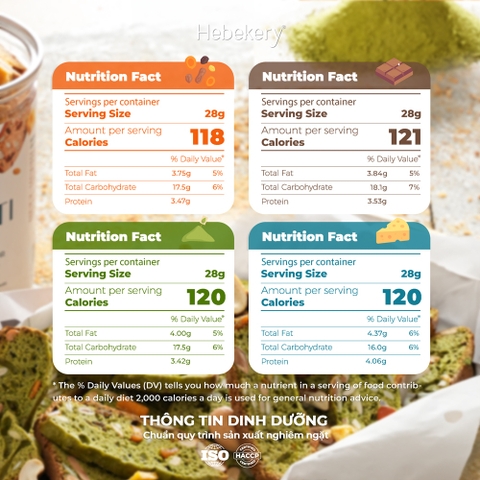 [COMBO 4 HŨ] Biscotti Nguyên Cám Low Calories 4 Vị Hebekery - Bánh Ngũ Cốc Nướng Dinh Dưỡng Ít Calo Ăn Kiêng Lành Mạnh