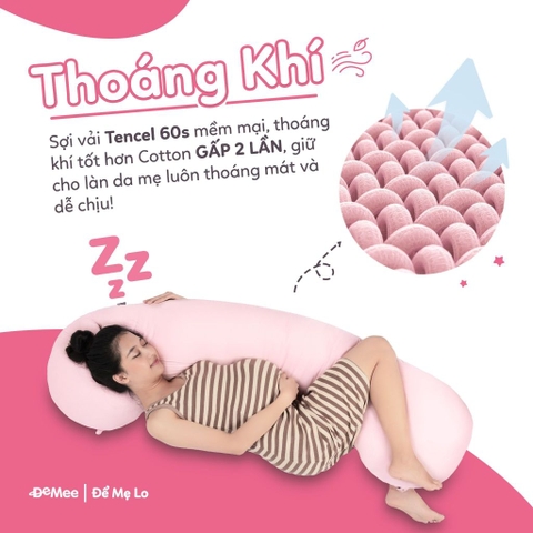 Màu Hồng - Gối Bầu Khuyết Đa Năng Tencel 60s Cao Cấp Demee Dành Cho Mẹ Bầu