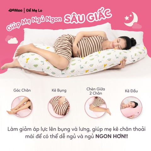 Cotton Chần Bông Khủng Long - Gối Bầu Khuyết Đa Năng Cotton Chần Bông Cao Cấp Demee Dành Cho Mẹ Bầu
