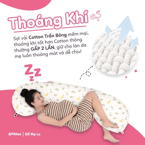 Cotton Chần Bông Khủng Long - Gối Bầu Khuyết Đa Năng Cotton Chần Bông Cao Cấp Demee Dành Cho Mẹ Bầu
