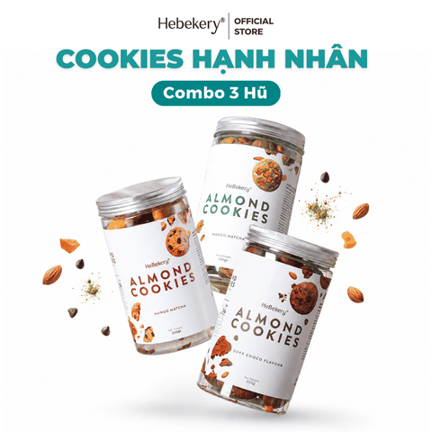 Combo 3 Hũ Cookies Nguyên Cám Hạnh Nhân Hebekery 250gr Vị Dark Choco