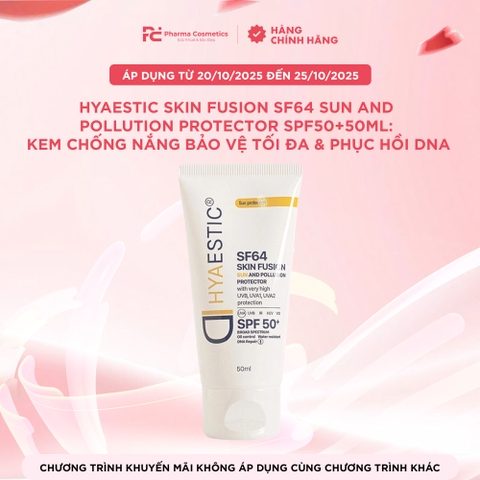 Hyaestic Skin Fusion SF64 Sun And Pollution Protector SPF50+50ML: Kem Chống Nắng Bảo Vệ Tối Đa & Phục Hồi DNA