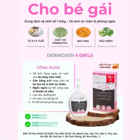DERMOXEN 4 GIRL: Dung Dịch Vệ Sinh Dịu Nhẹ Chuyên Biệt Cho Bé Gái Trước Tuổi Dậy Thì