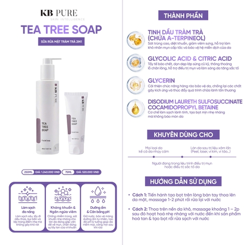 KB PURE TEA TREE SOAP: Sữa Rửa Mặt Tràm Trà 2in1 – Sạch Sâu & Dịu Nhẹ Cho Mọi Loại Da