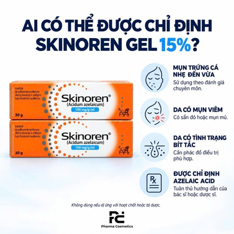 SKINOREN GEL 15% AZELAIC ACID 30G: GEL HỖ TRỢ ĐIỀU TRỊ MỤN, GIẢM BÍT TẮC VÀ CẢI THIỆN THÂM SAU MỤN