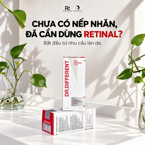 DR.DIFFERENT RETINIACIN 10 SERUM 30ML: TINH CHẤT RETINAL VÀ NIACINAMIDE 10% HỖ TRỢ GIẢM DẦU, MỜ THÂM VÀ CẢI THIỆN LÃO HÓA