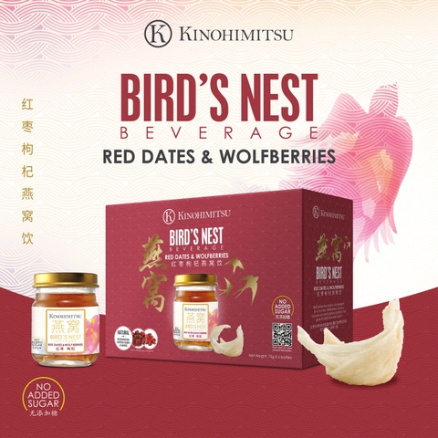 KINOHIMITSU BIRD’S NEST WITH RED DATES & WOLFBERRIRS 75G / NƯỚC YẾN THƯỢNG HẠNG ĐẸP DA, TRƯỜNG THỌ