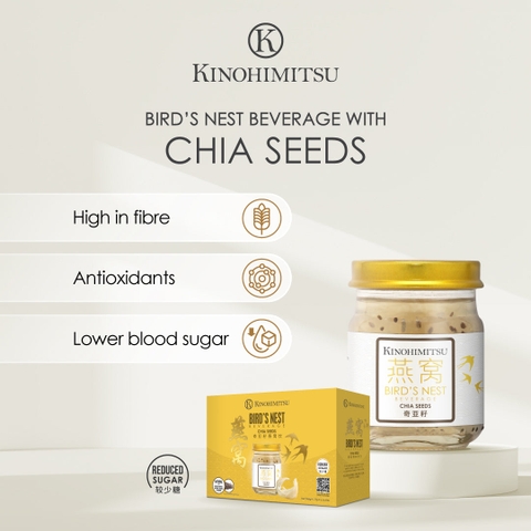 KINOHIMITSU BIRD’S NEST WITH CHIA SEED 75G / NƯỚC YẾN THƯỢNG HẠNG GIÚP HẠ ĐƯỜNG HUYẾT, GIÀU CHẤT XƠ