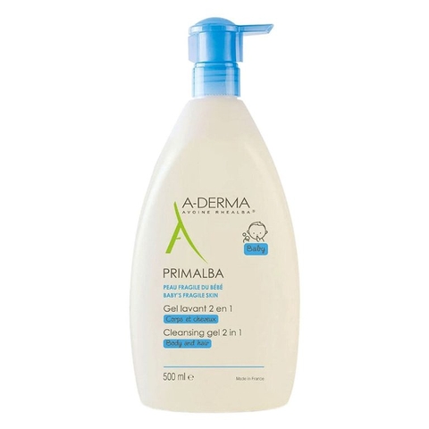 A-DERMA PRIMALBA CLEANSING GEL 2IN1 / SỮA TẮM GỘI DỊU NHẸ CHO EM BÉ 500ML