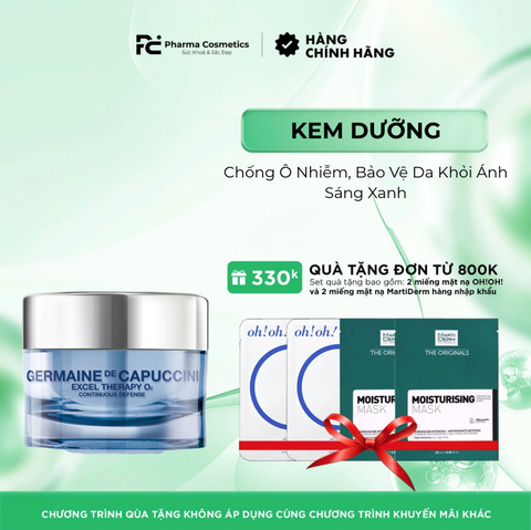 GERMAINE DE CAPUCCINI EXCEL THERAPY O2 CONTINUOUS DEFENSE ESSENTIAL YOUTHFULNESS EMULSION: Kem Dưỡng Chống Ô Nhiễm, Bảo Vệ Da Khỏi Ánh Sáng Xanh