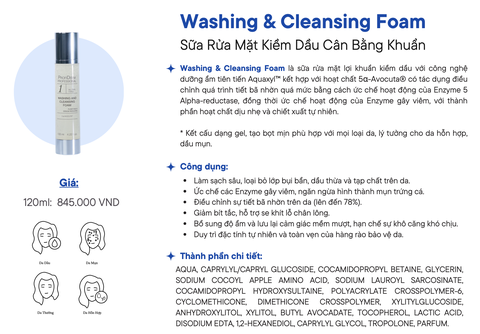 Profiderm Professional Washing and Cleansing Foam: Sữa Rửa Mặt Lợi Khuẩn Kiềm Dầu & Cân Bằng Hệ Vi Sinh Da