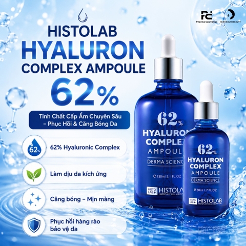 HISTOLAB HYALURON COMPLEX AMPOULE 62%: Tinh Chất Cấp Ẩm Thiết Yếu – Tái Tạo, Làm Dịu & Căng Bóng Da