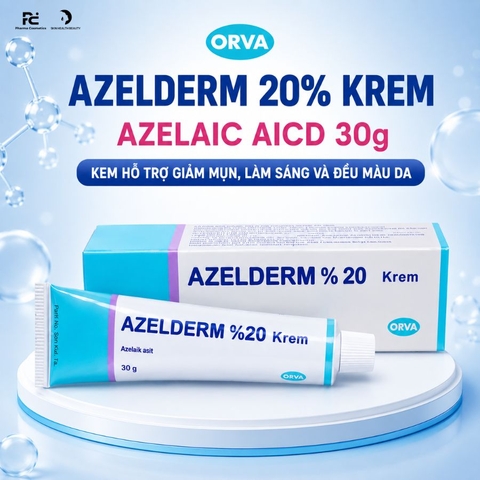AZELDERM 20% KREM AZELAIC AICD 30g / KEM TRỊ MỤN, LÀM SÁNG VÀ ĐỀU MÀU DA