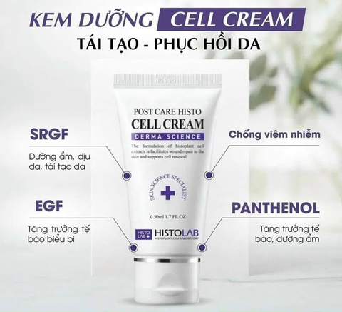 HISTOLAB POST CARE HISTO CELL CREAM / KEM PHỤC HỒI LÀN DA BỊ TỔN THƯƠNG SAU TRỊ LIỆU BẰNG LASER, DA TRỊ SẸO, TRÁNH XỈN MÀU SAU LASER