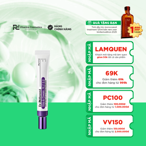 DR.DIFFERENT VITA A CREAM PH.D 0.2 / KEM DƯỠNG CHỐNG LÁO HÓA, CẢI THIỆN NẾP NHĂN, GIẢM CHẢY XỆ ( RETINAL 0.2%)