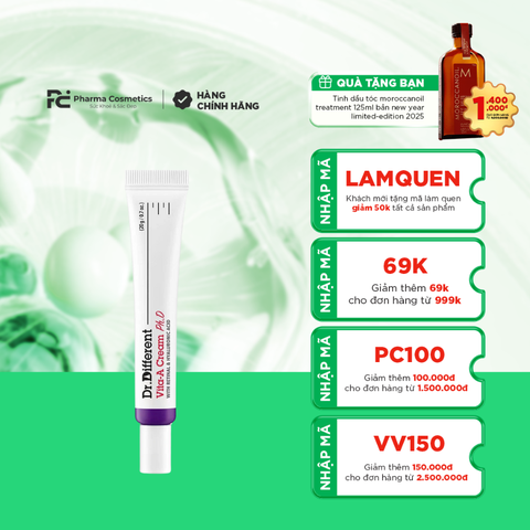 DR.DIFFERENT VITA A CREAM PH.D / KEM DƯỠNG CHỐNG LÃO HÓA, CẢI THIỆN NẾP NHĂN, GIẢM CHẠY XỆ (RETINAL 0.12%)
