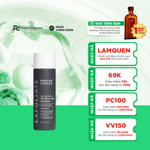 PAULA'S CHOICE SKIN PERFECTING 2% BHA LIQUID EXFOLIANT: Dung Dịch Loại Bỏ Tế Bào Chết, Giúp Lỗ Chân Lông Sạch Thoáng & Da Mịn Màng 118ml