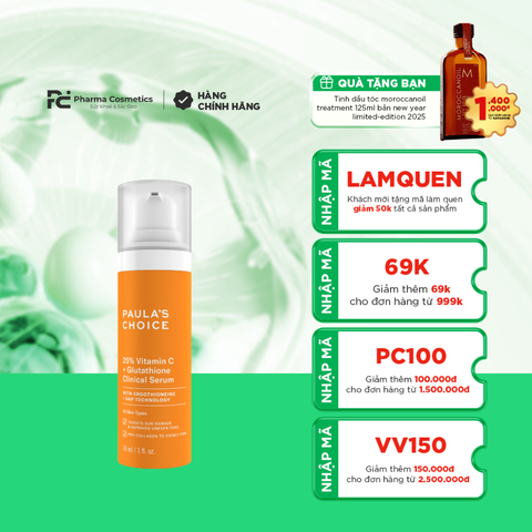 PAULA’S CHOICE 25% VITAMIN C + GLUTATHIONE CLINICAL SERUM / TINH CHẤT LÀM SÁNG DA VÀ MỜ NÁM CHUYÊN SÂU