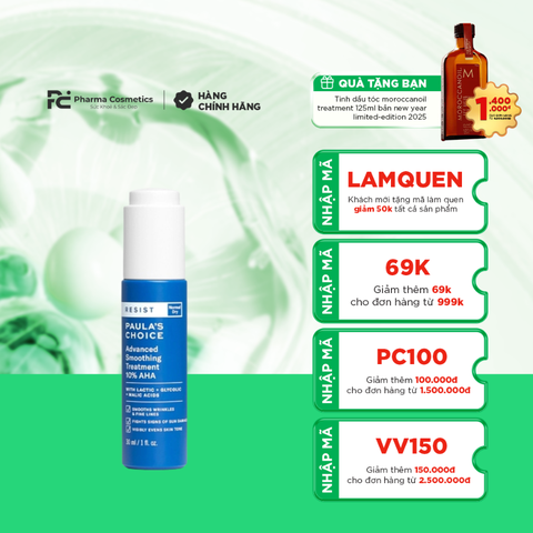 PAULA'S CHOICE RESIST ADVANCED SMOOTHING TREATMENT 10% AHA LOTION: Tái Tạo & Làm Sáng Mịn Da, Cho Làn Da Căng Bóng Rạng Rỡ