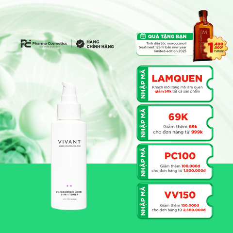 VIVANT 3% MANDELIC ACID 3-IN-1 TONER / TONER HỖ TRỢ ĐIỀU TRỊ MỤN, LÃO HÓA, TĂNG SẮC TỐ