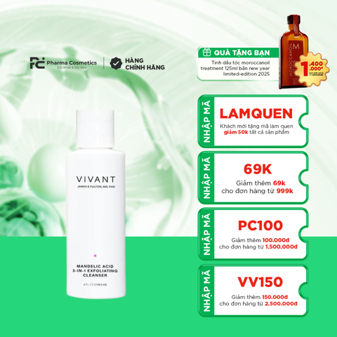 VIVANT MANDELIC ACID 3-IN-1 EXFOLIATING CLEANSER / SỮA RỬA MẶT LÀM SẠCH SÂU, TẨY TẾ BÀO CHẾT NHẸ NHÀNG