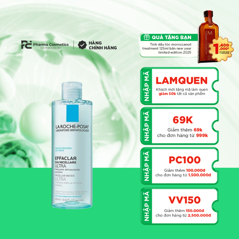 LA ROCHE POSAY EFFACLAR MICELLAR WATER ULTRA / NƯỚC LÀM SẠCH SÂU VÀ TẨY TRANG DÀNH CHO DA DẦU NHẢY CẢM