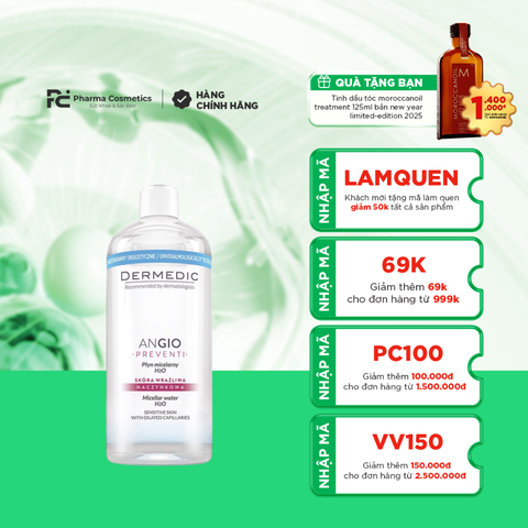 DERMEDIC ANGIO MICELLAR WATER/ NƯỚC RỬA MẶT, TẨY TRANG DÀNH CHO DA GIÃN MẠCH MÁU 500ML