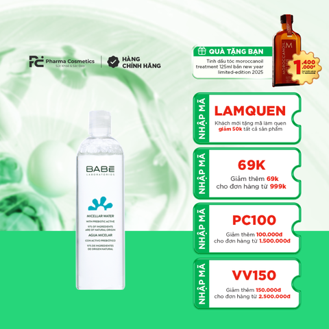BABE ESSENTIALS MICELLAR WATER: Nước Tẩy Trang Prebiotic - Cân Bằng Hệ Vi Sinh, Làm Sạch Sâu Cho Mọi Loại Da