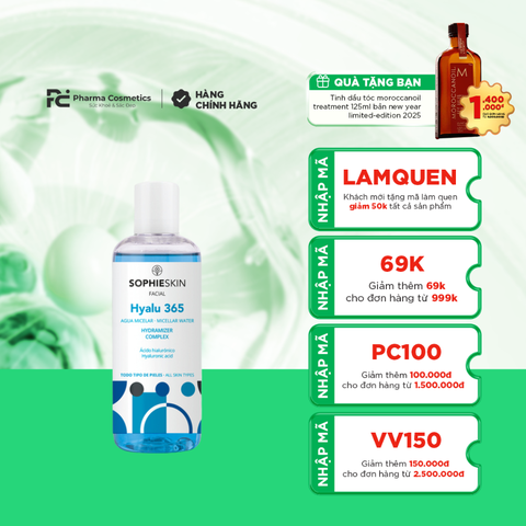 SOPHIESKIN HYALU 365 AGUA MICELAR / NƯỚC TẨY TRANG DƯỠNG ẨM VÀ CÂN BẰNG DA ( THUẦN CHAY)