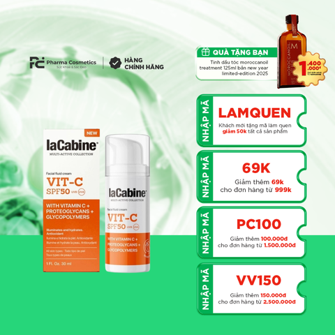 LACABINE CREMA FACIAL FLUIDA VIT-C SPF50 / KEM CHỐNG NẮNG SPF50, LÀM SÁNG DA VÀ CHỐNG OXY HÓA