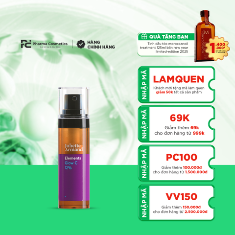 JULIETTE ARMAND ELEMENTS GLOW C 12%: Tinh Chất Vitamin C Sáng Da, Mờ Thâm Nám & Chống Oxy Hóa