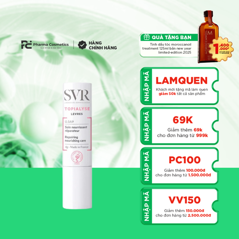 SVR STICK TOPIALYSE LEVRES 4G/ SON DƯỠNG GIÚP CẤP ẨM CHO MÔI KHÔ, NỨT NẺ SVR STICK TOPIALYSE LEVRES 4G