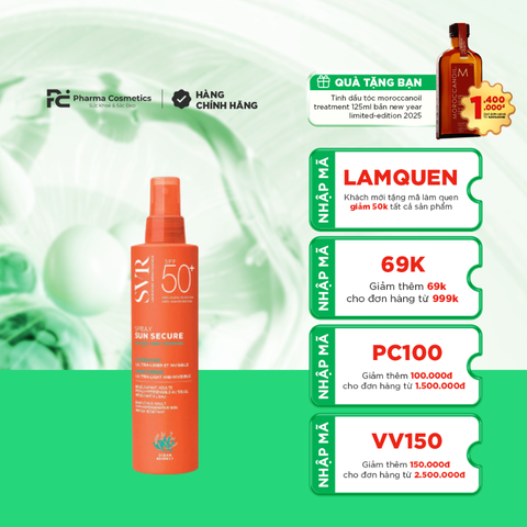 SVR SPRAY SUN SECURE/ Kem chống nắng dạng xịt, trong suốt, không bóng nhờn - SVR Sun Secure Spray SPF50+
