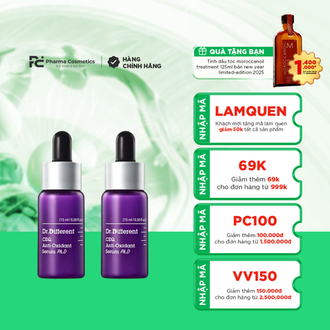 DR.DIFFERENT CEQ ANTI-OXIDANT SERUM PH.D / TINH CHẤT PHÚC HỢP CHỐNG OXY HÓA – LÃO HÓA, SÁNG DA, MỜ THÂM