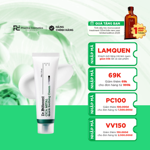 DR.DIFFERENT CICA METAL QUICK SOOTHING CREAM / KEM DƯỠNG LÀM DỊU DA CẤP TỐC, PHỤC HỒI TỰ NHIÊN CỦA DA