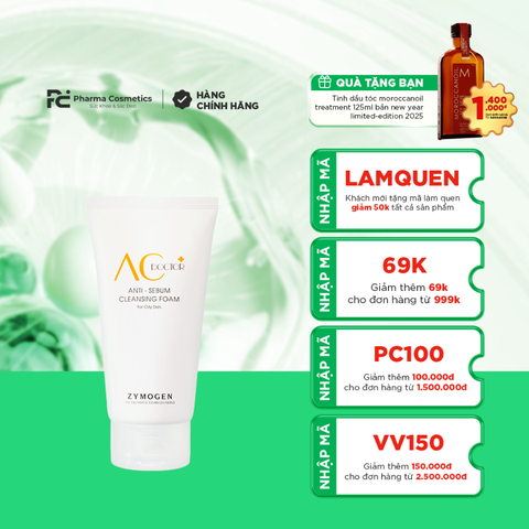 ZYMOGEN AC DR.ANTI-SEBUM CLEANSING FOAM / SỮA RỬA MẶT LOẠI BỎ BÃ NHỜN, DẦU THỪA VÀ BỤI BẨN TRÊN DA