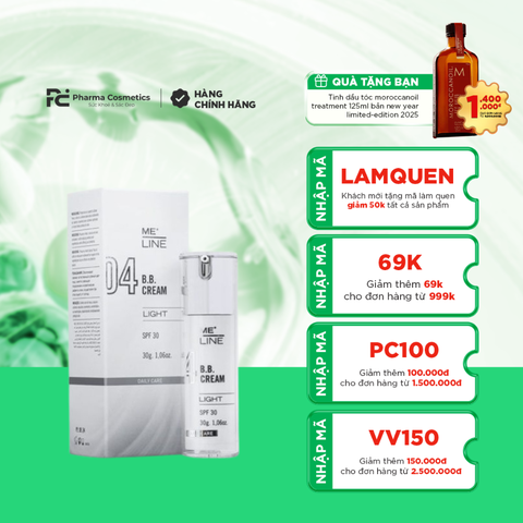 MELINE 04 B.B CREAM LIGHT SPF30 / KEM CHỐNG NẮNG CÓ MÀU ĐỒNG ĐỀU SẮC TỐ, TRẮNG SÁNG DA