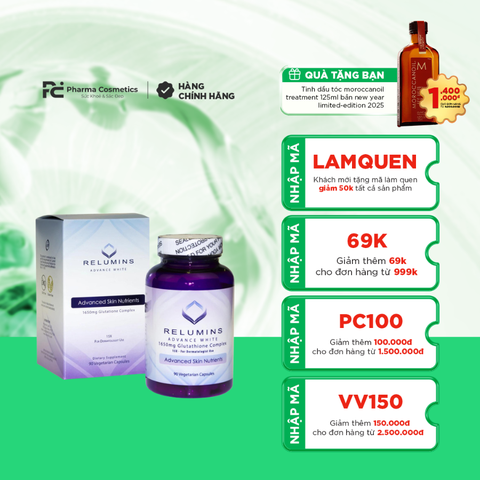 RELUMINS ADVANCE WHITE 1650g Glutathione Complex/ VIÊN UỐNG SÁNG DA