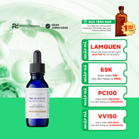 HINNAO RESVERATROL/ TINH CHẤT DẠNG LỎNG HẤP THỤ TỨC THÌ CHỐNG LÃO HOÁ, OXY HOÁ